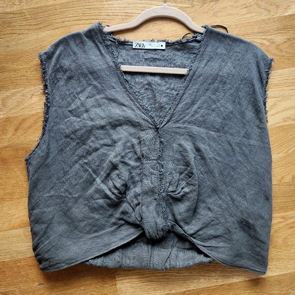 Zara Grey Short Sleeve Linen top